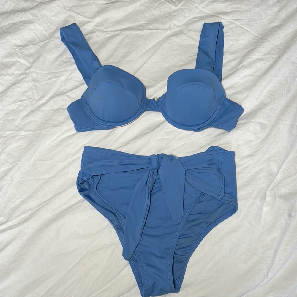 WeWoreWhat Tie Waist Blue Bikini Set